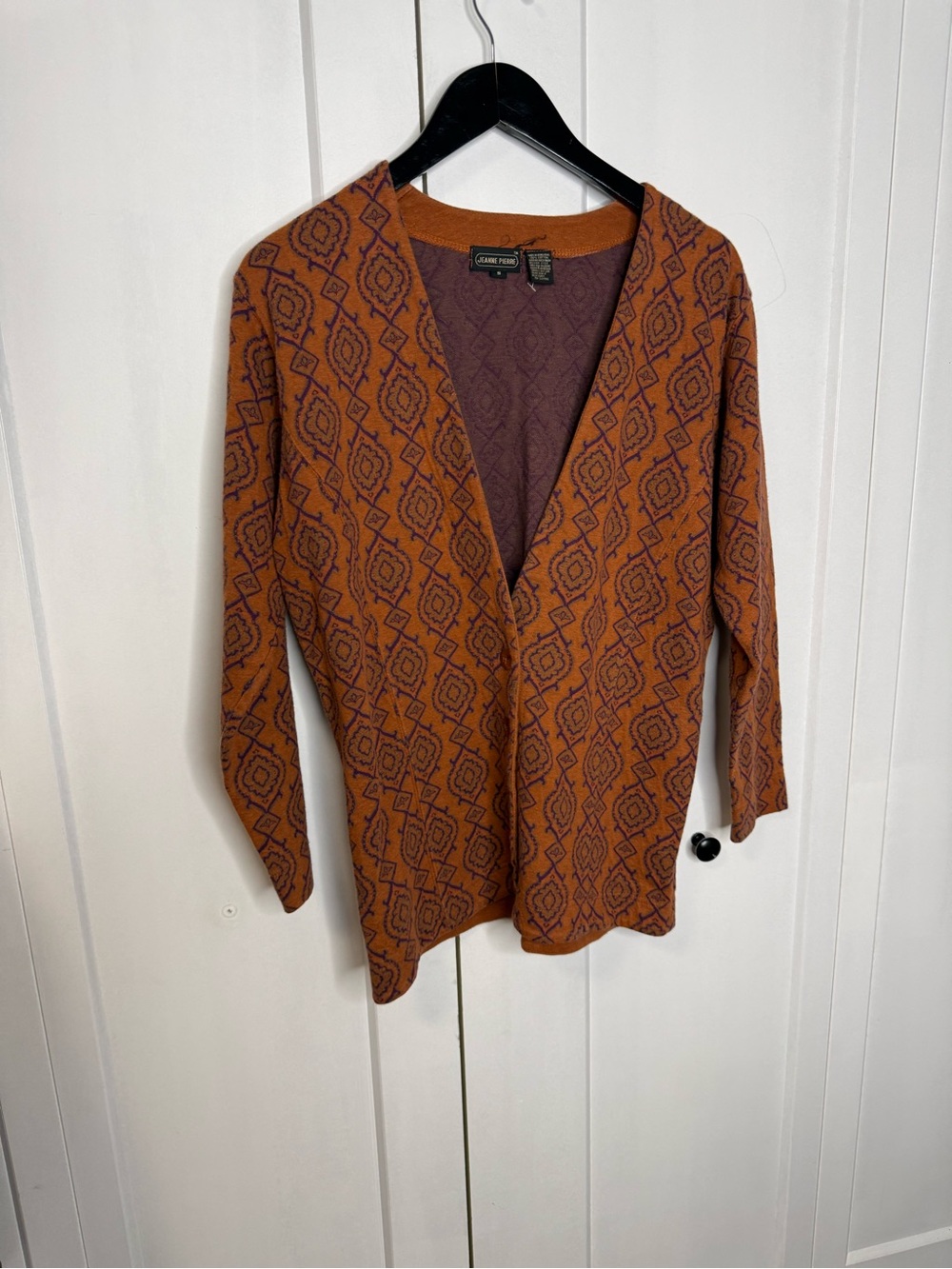 Jeanne Pierre Rust Patterned Open Cardigan Sweater